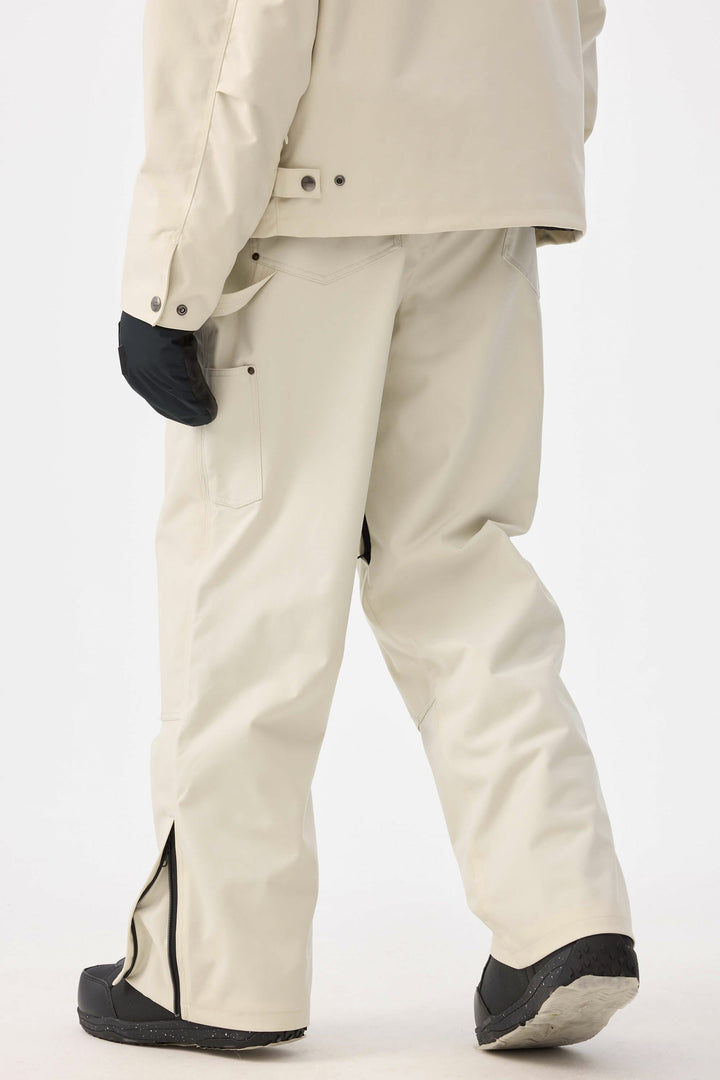 Męskie spodnie śnieżne w kolorze off-white z prostymi nogawkami i podwójnym przodem