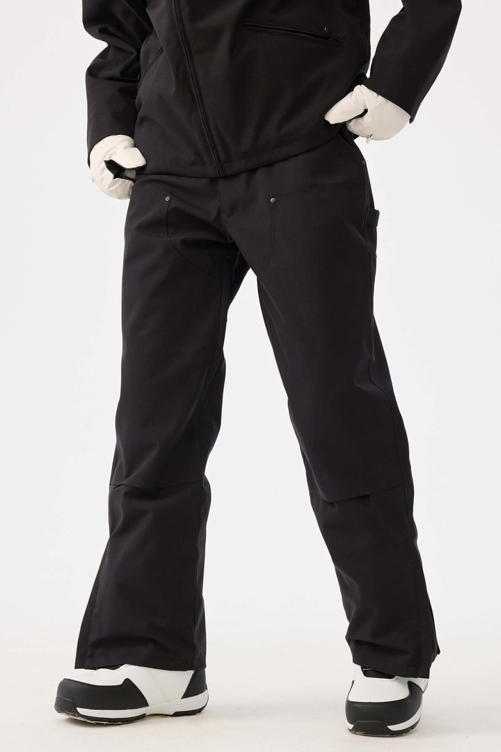 Damskie spodnie śnieżne w kolorze khaki z prostymi nogawkami i podwójnym przodem