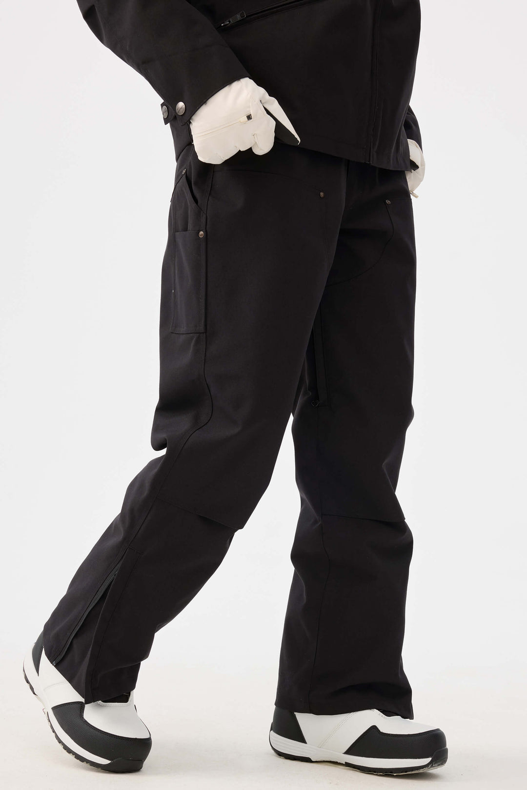 Damskie czarne spodnie śnieżne z prostymi nogawkami i podwójnym przodem