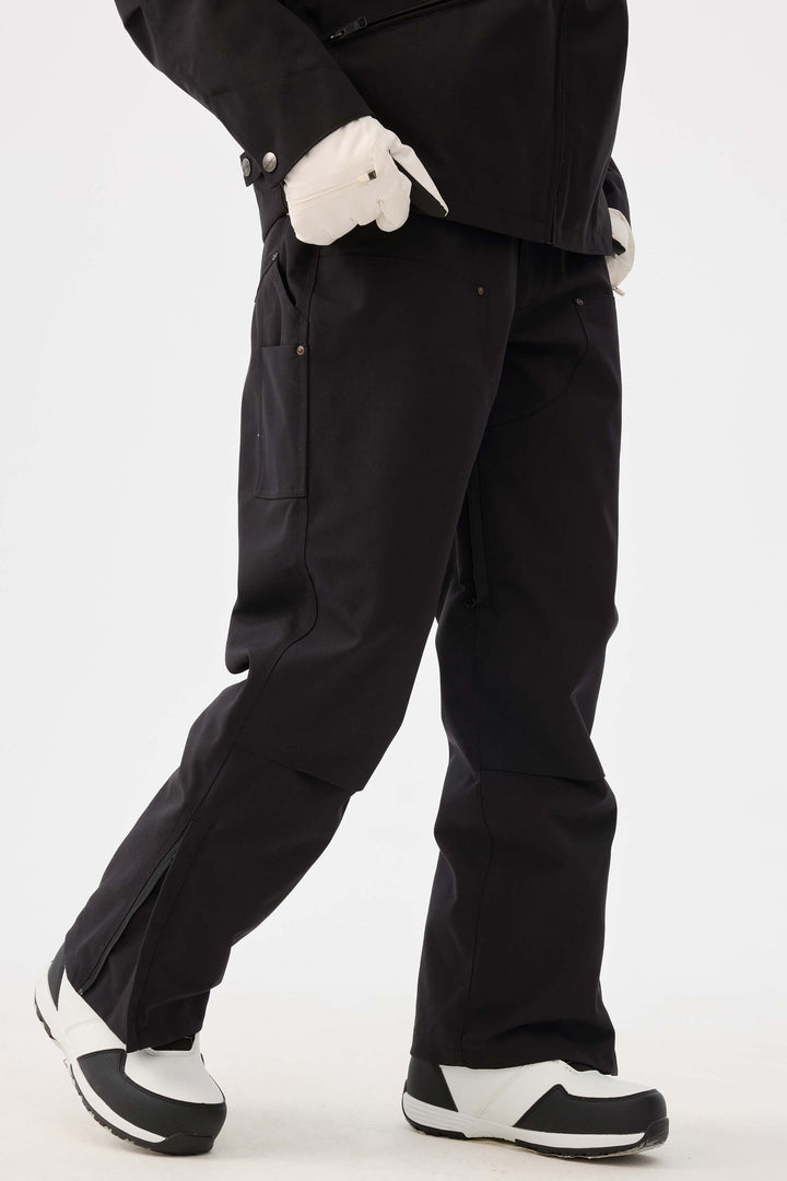 Damskie czarne spodnie śnieżne z prostymi nogawkami i podwójnym przodem