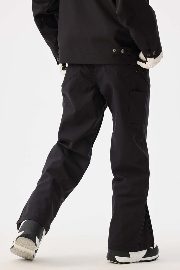 Damskie czarne spodnie śnieżne z prostymi nogawkami i podwójnym przodem