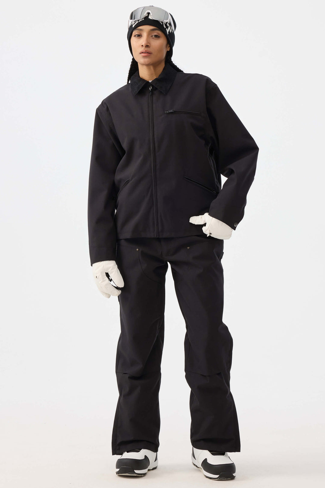 Damskie spodnie śnieżne w kolorze khaki z prostymi nogawkami i podwójnym przodem