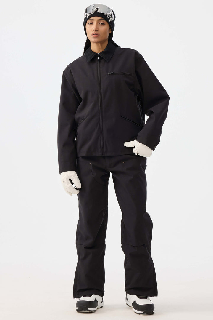 Damskie spodnie śnieżne w kolorze khaki z prostymi nogawkami i podwójnym przodem