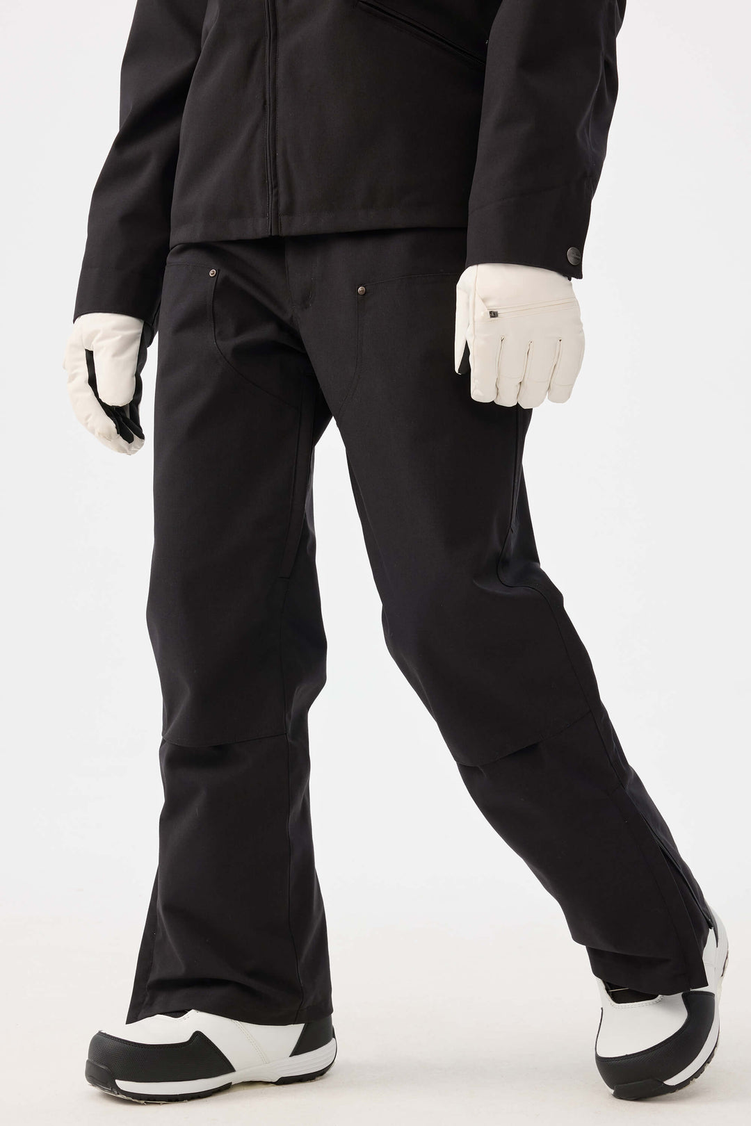 Damskie czarne spodnie śnieżne z prostymi nogawkami i podwójnym przodem