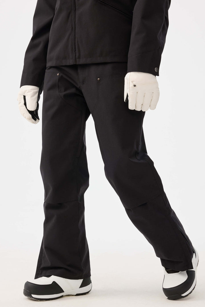Damskie czarne spodnie śnieżne z prostymi nogawkami i podwójnym przodem