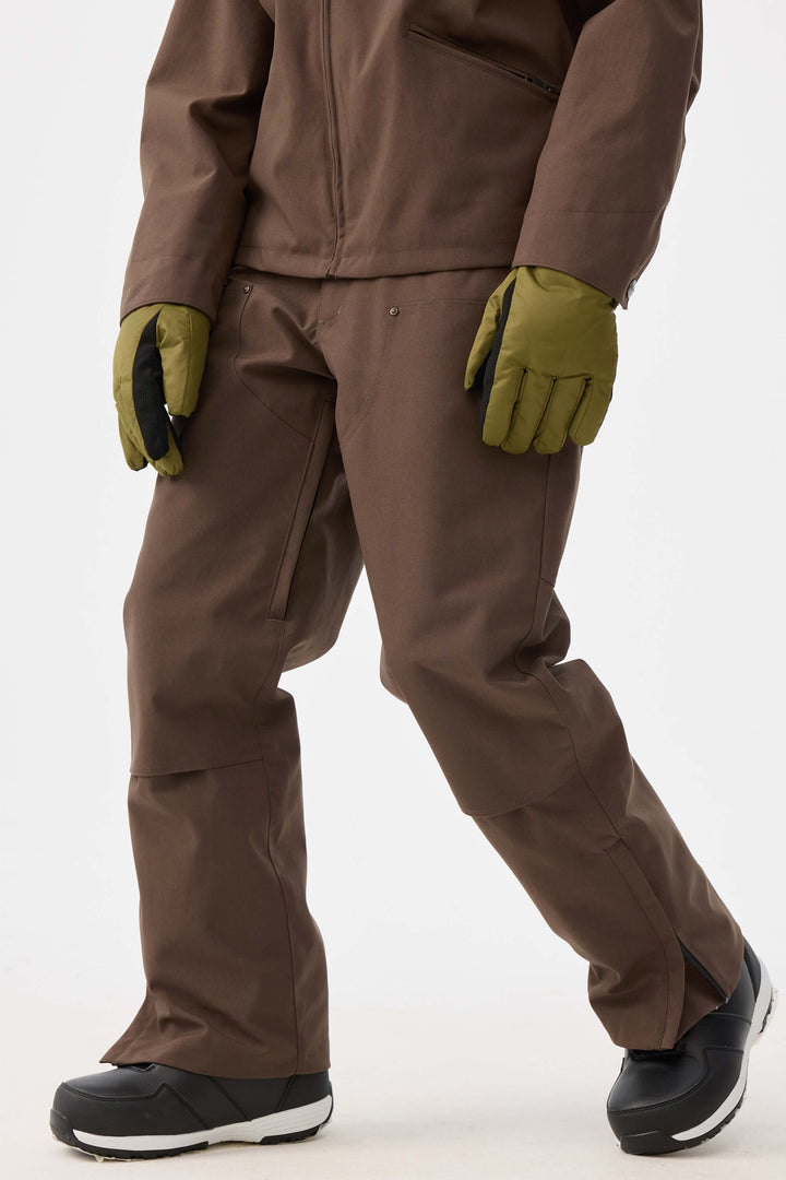 Damskie spodnie śnieżne w kolorze khaki z prostymi nogawkami i podwójnym przodem