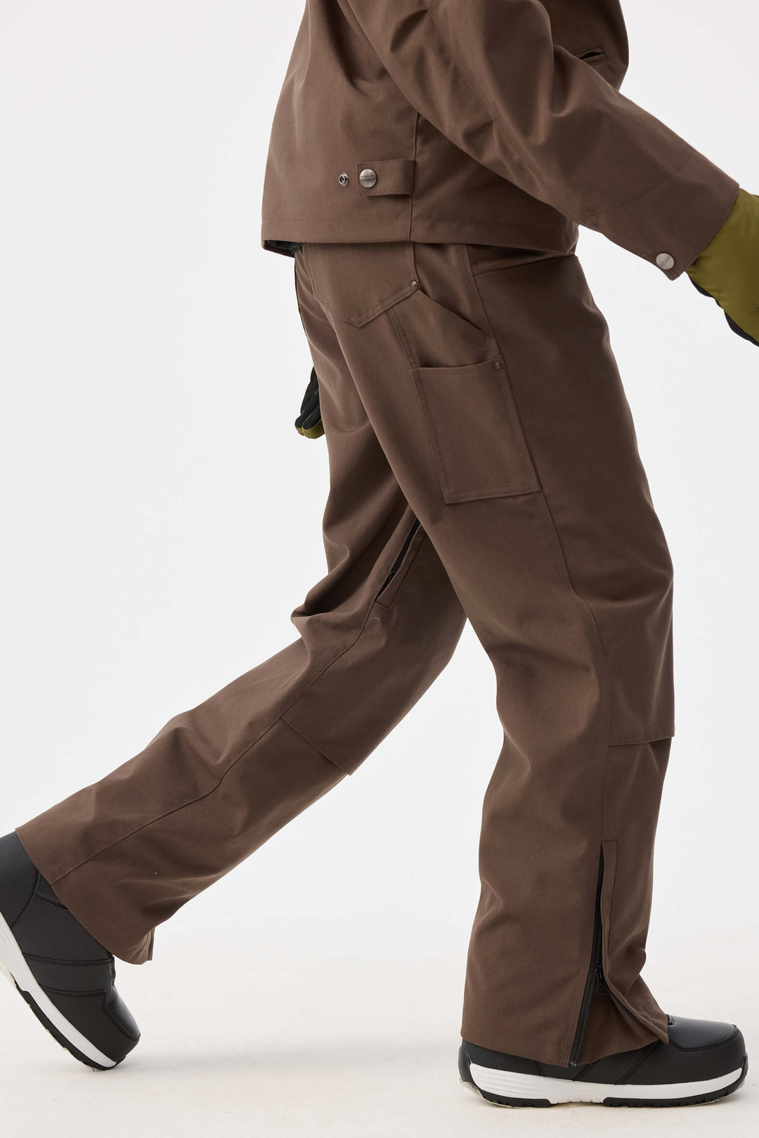 Damskie spodnie śnieżne Coffee z prostymi nogawkami i podwójnym przodem