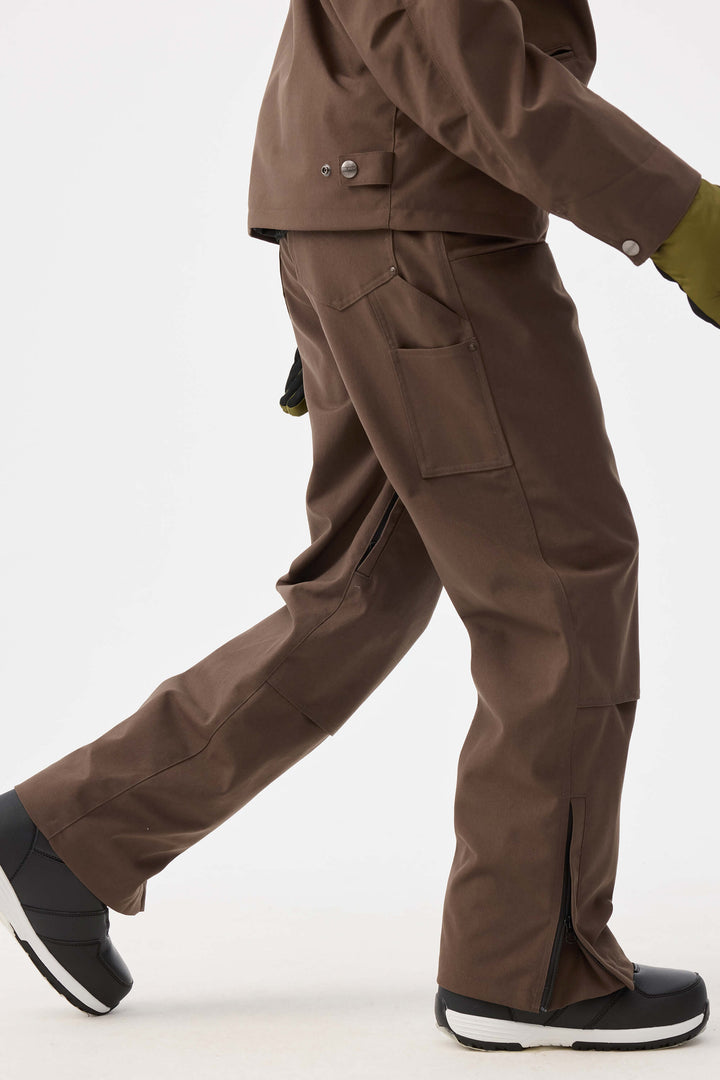 Damskie spodnie śnieżne Coffee z prostymi nogawkami i podwójnym przodem