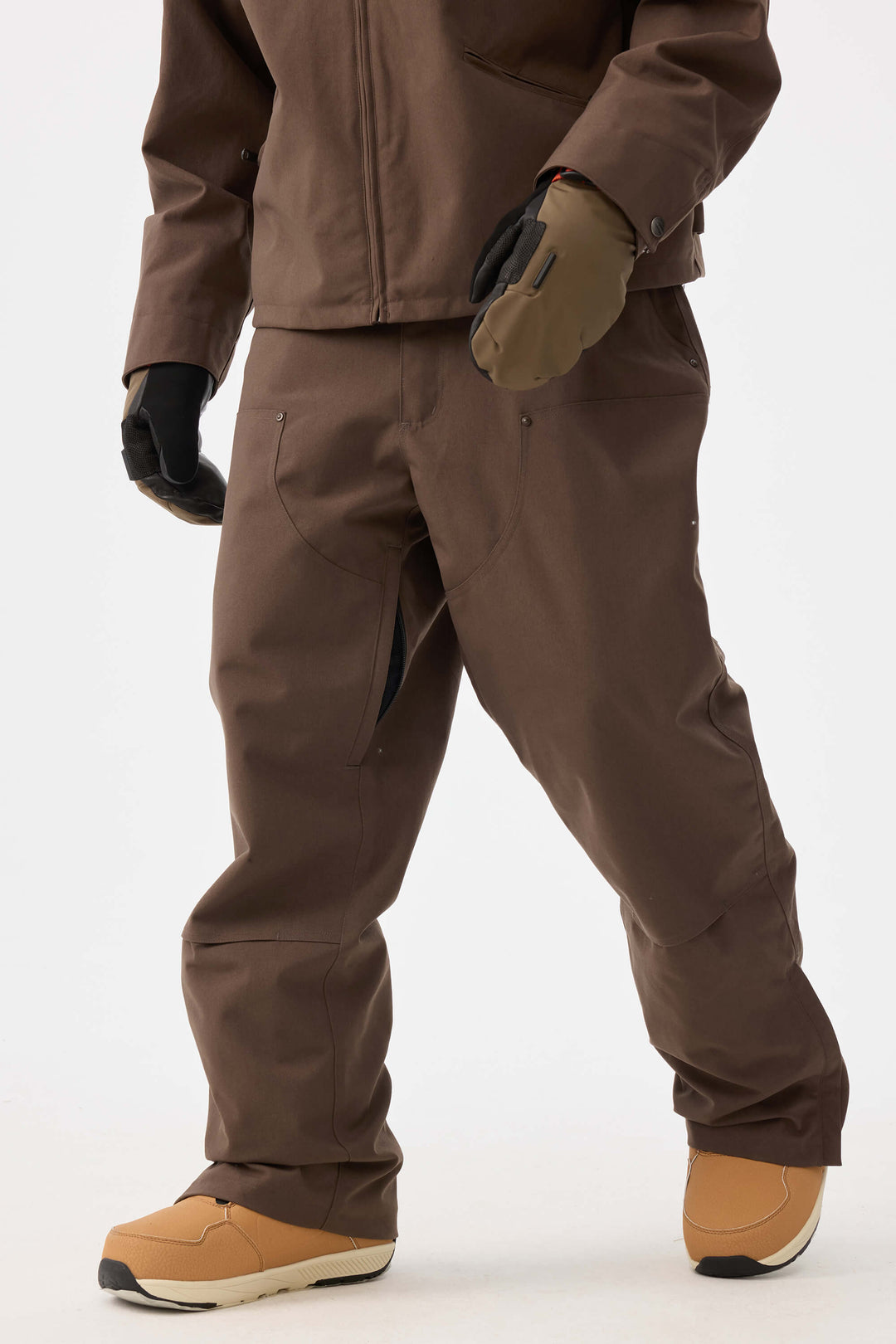 Men's Coffee Straight-Leg Double-Front Snow Pants