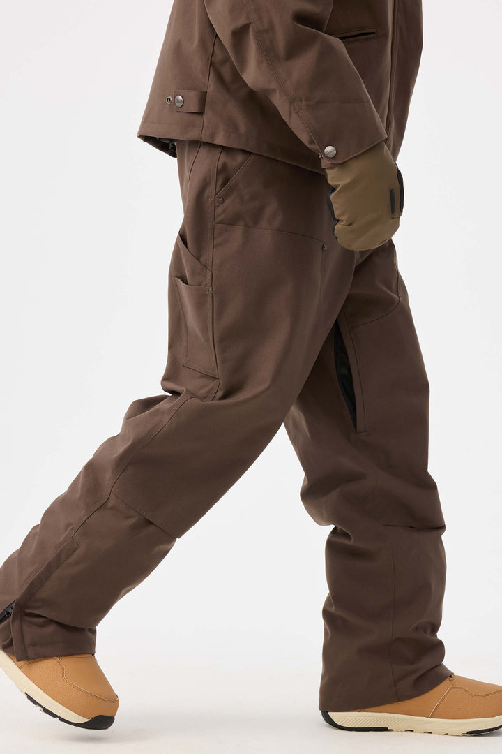 Men's Coffee Straight-Leg Double-Front Snow Pants