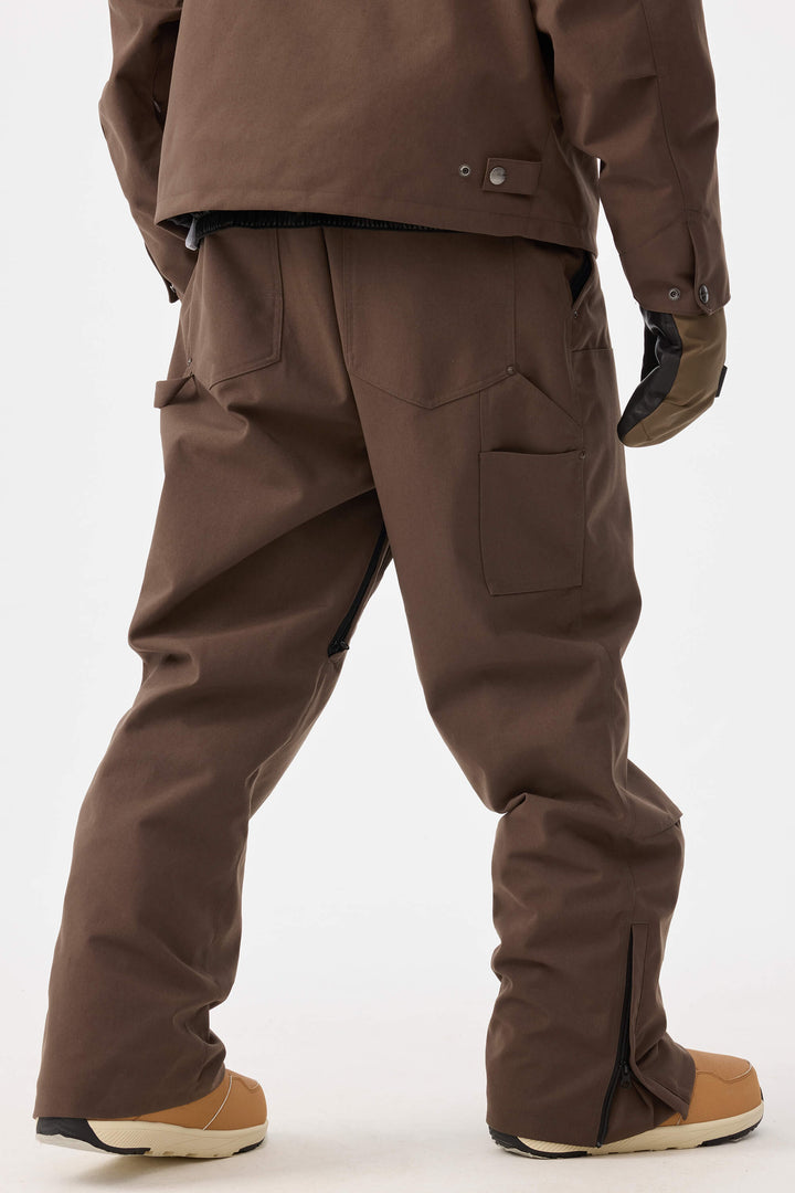 Men's Coffee Straight-Leg Double-Front Snow Pants