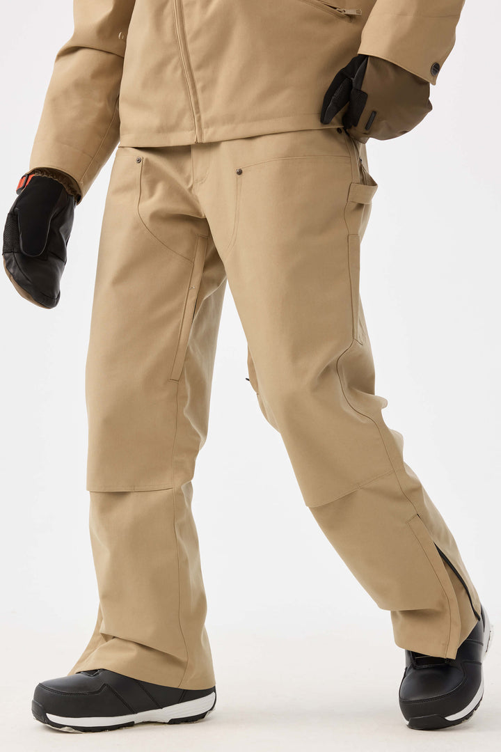 Damskie spodnie śnieżne w kolorze khaki z prostymi nogawkami i podwójnym przodem