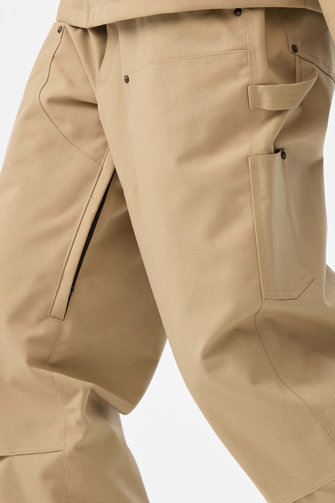 Damskie spodnie śnieżne w kolorze khaki z prostymi nogawkami i podwójnym przodem