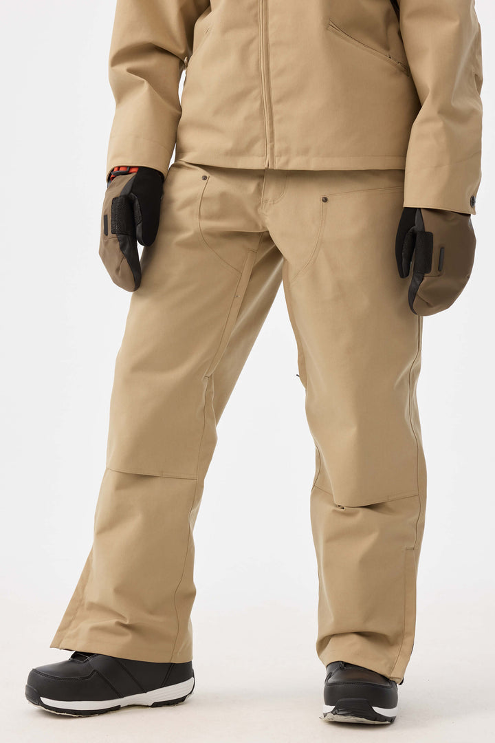 Damskie spodnie śnieżne w kolorze khaki z prostymi nogawkami i podwójnym przodem