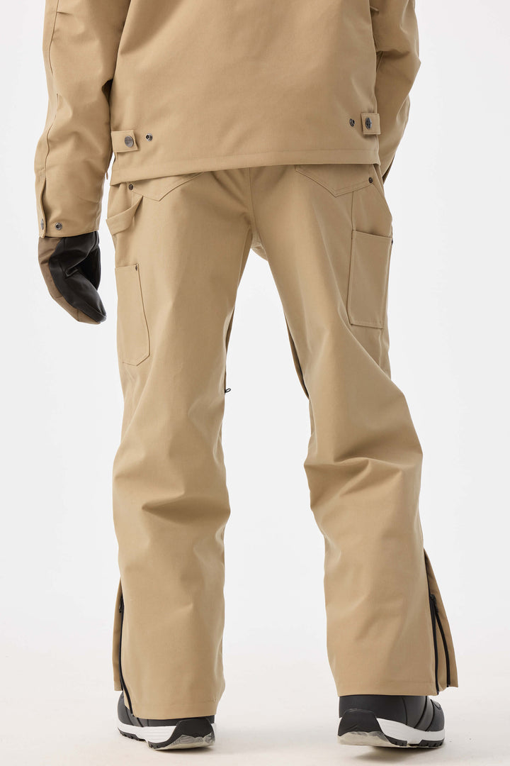 Damskie spodnie śnieżne w kolorze khaki z prostymi nogawkami i podwójnym przodem