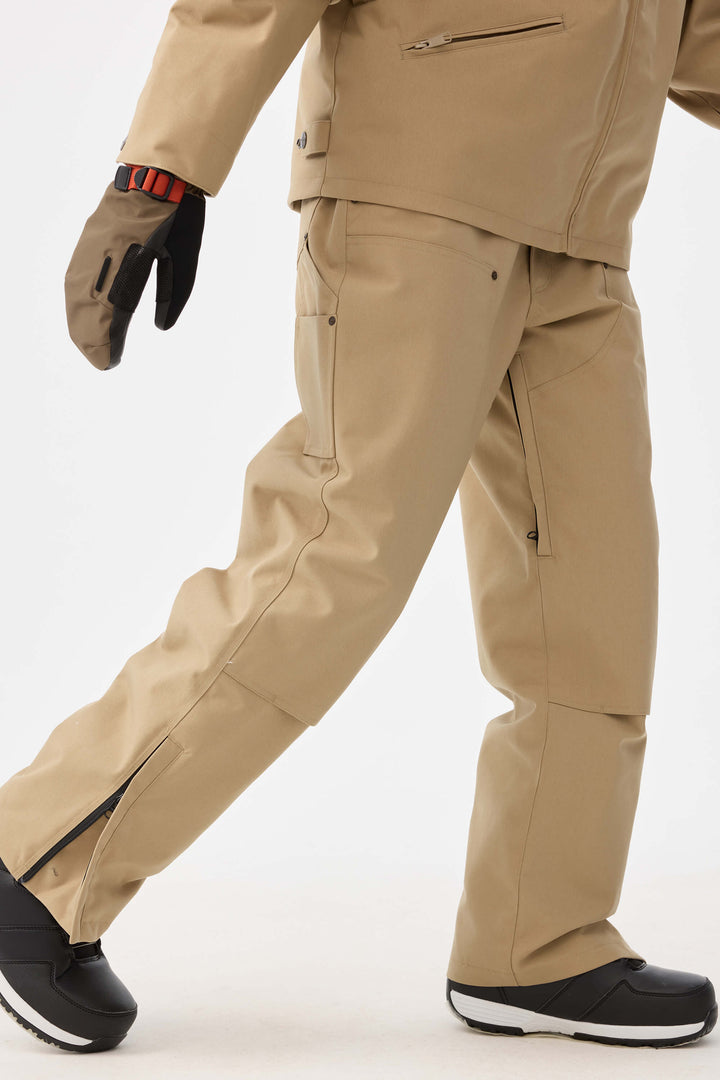 Damskie spodnie śnieżne w kolorze khaki z prostymi nogawkami i podwójnym przodem