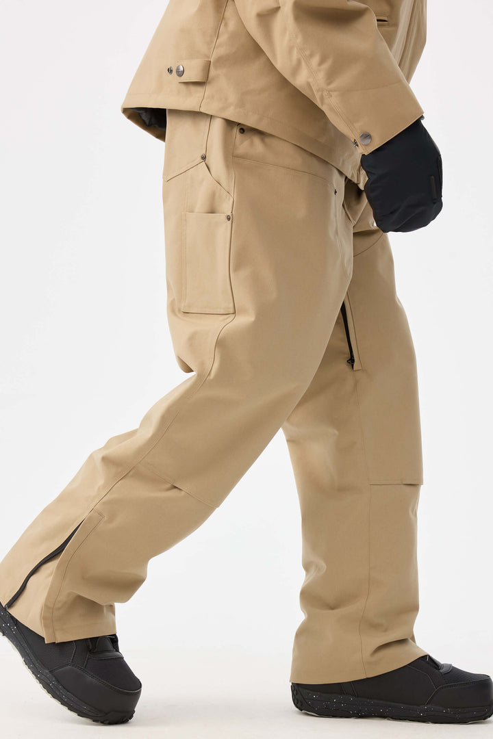 Khaki rechte herensneeuwbroek met dubbele voorkant