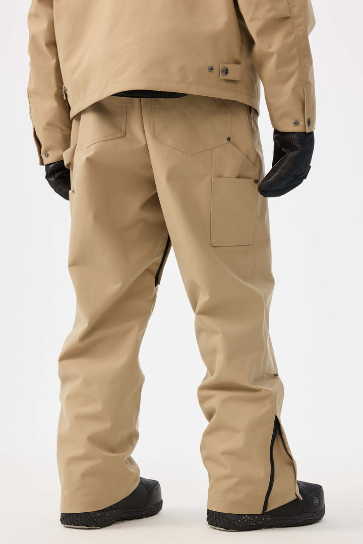 Khaki rechte herensneeuwbroek met dubbele voorkant