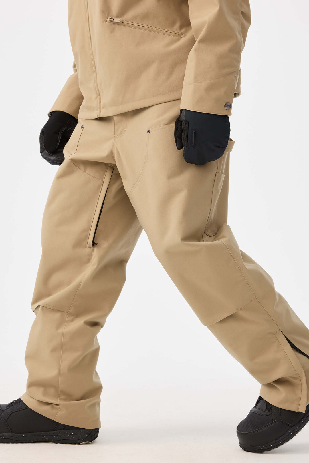 Khaki rechte herensneeuwbroek met dubbele voorkant