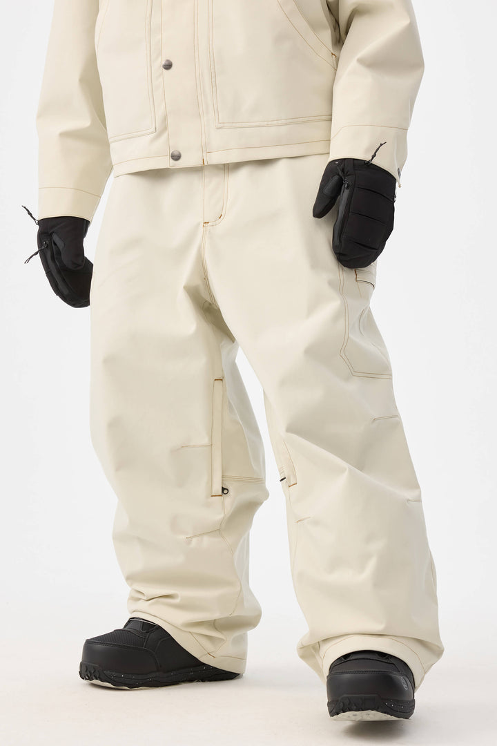 Heren Off White Structured Workwear Heritage Contrasterende Stiksels Sneeuwbroek