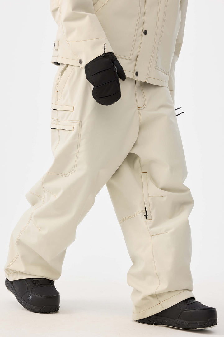 Heren Off White Structured Workwear Heritage Contrasterende Stiksels Sneeuwbroek