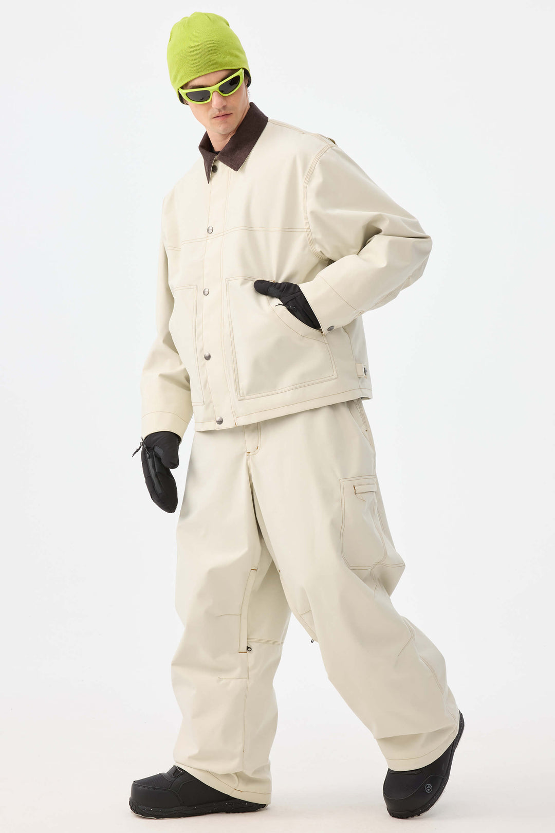 Heren Off White Structured Workwear Heritage Contrasterende Stiksels Sneeuwbroek