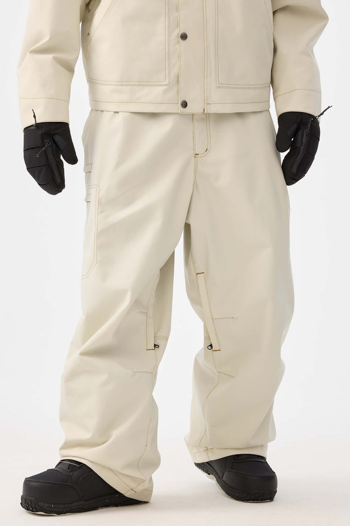 Heren Off White Structured Workwear Heritage Contrasterende Stiksels Sneeuwbroek