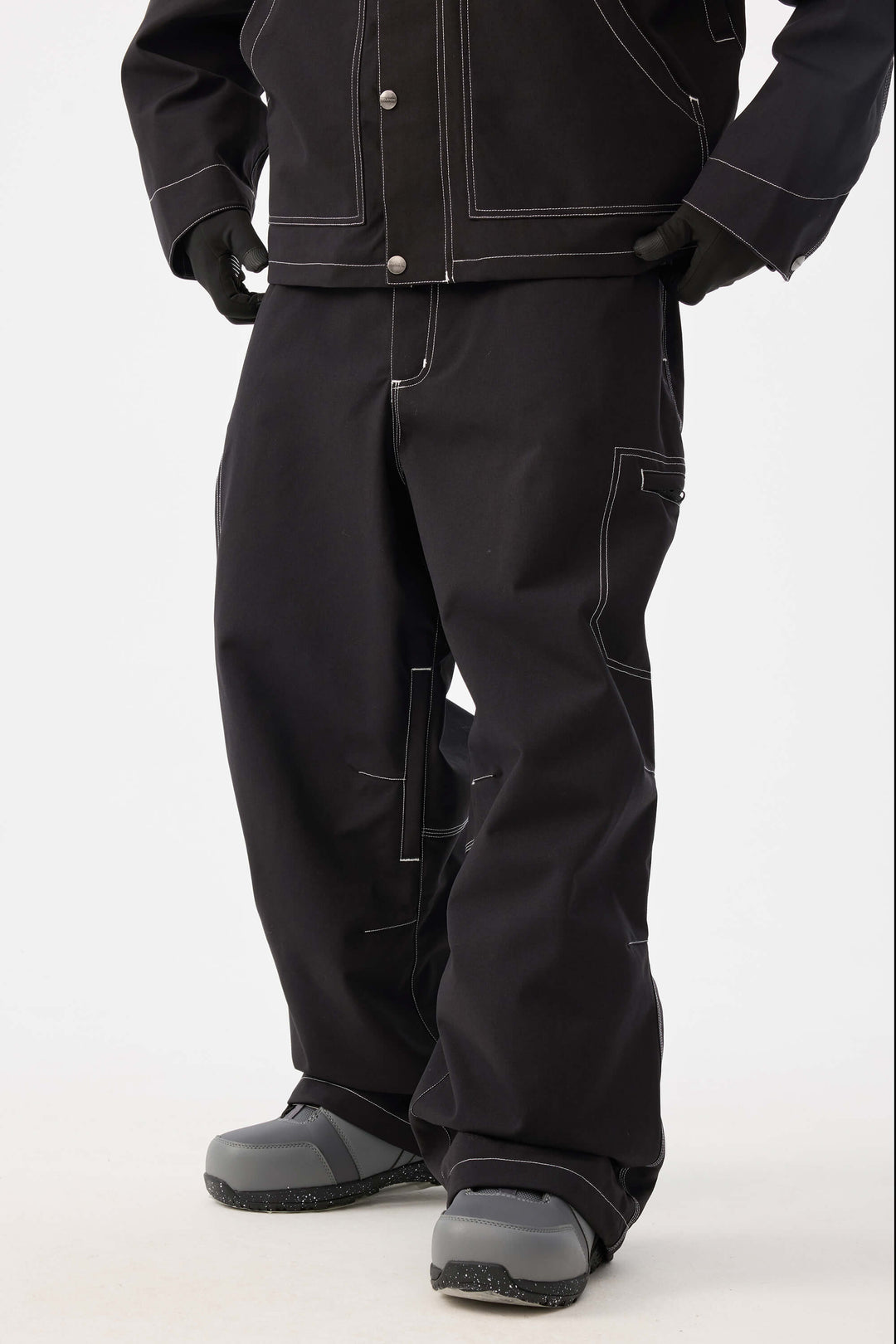 Zwarte gestructureerde werkkleding Heritage sneeuwbroek met contrasterende stiksels voor heren