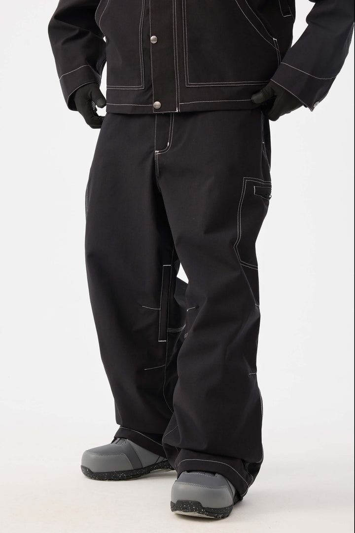 Zwarte gestructureerde werkkleding Heritage sneeuwbroek met contrasterende stiksels voor heren