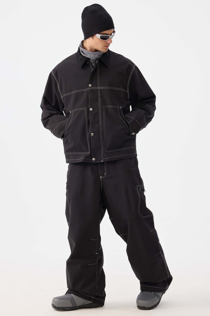 Heren Off White Structured Workwear Heritage Contrasterende Stiksels Sneeuwbroek