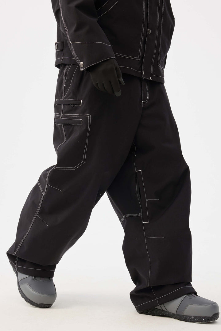 Zwarte gestructureerde werkkleding Heritage sneeuwbroek met contrasterende stiksels voor heren