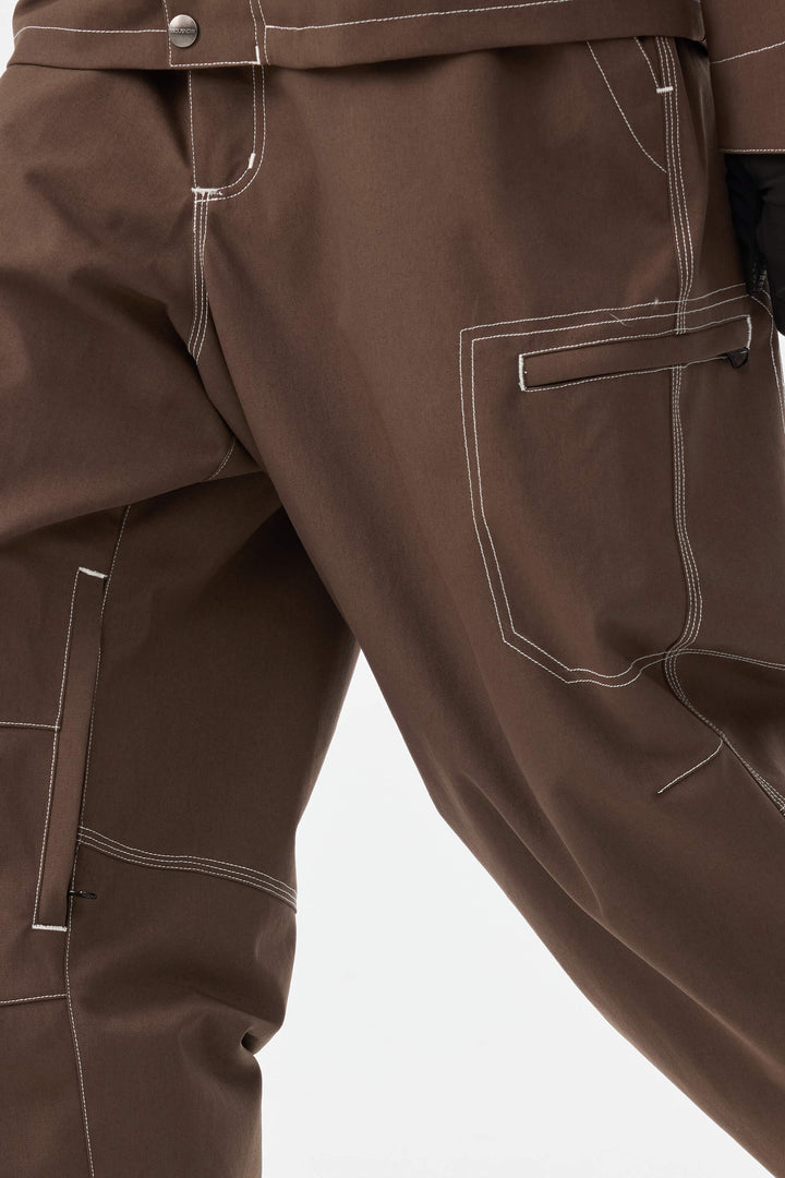 Dam Kaffefärgade strukturerade arbetskläder Heritage kontrastsömmar snöbyxor