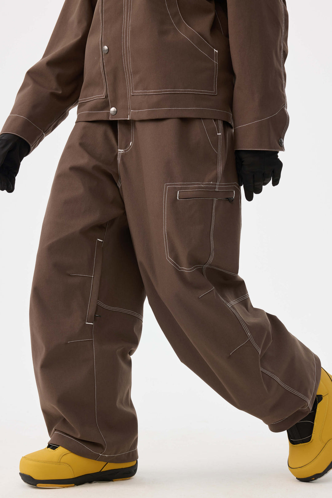 Dam Kaffefärgade strukturerade arbetskläder Heritage kontrastsömmar snöbyxor