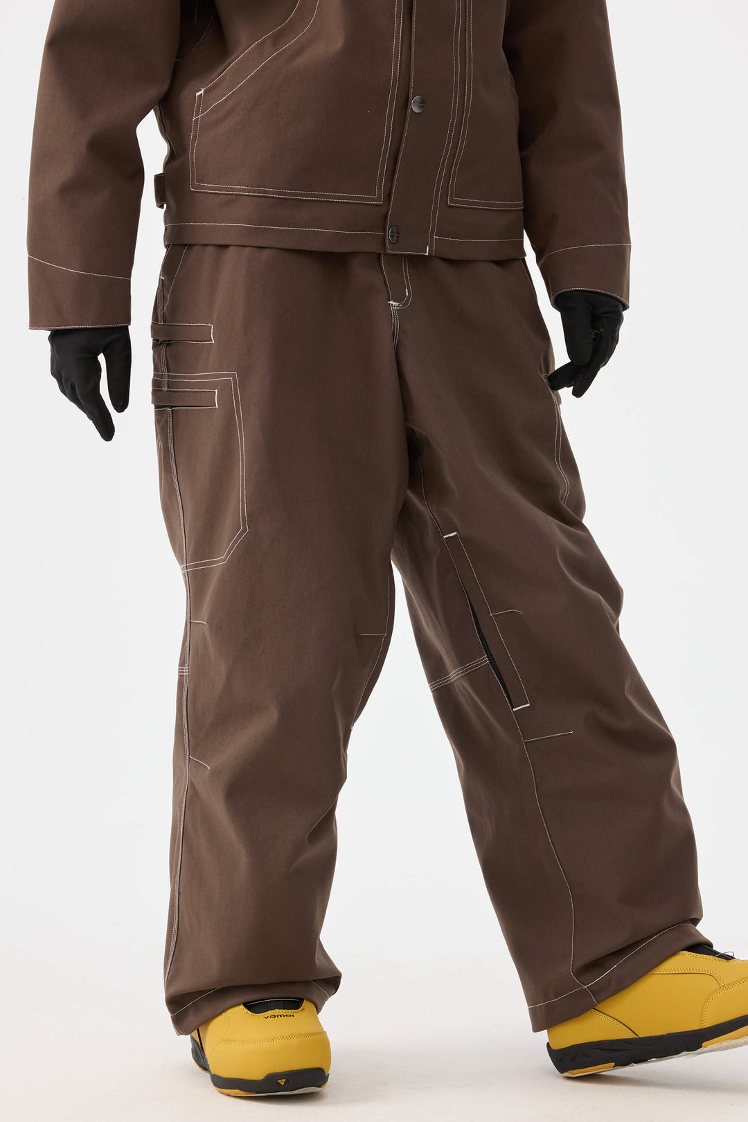 Dam Kaffefärgade strukturerade arbetskläder Heritage kontrastsömmar snöbyxor