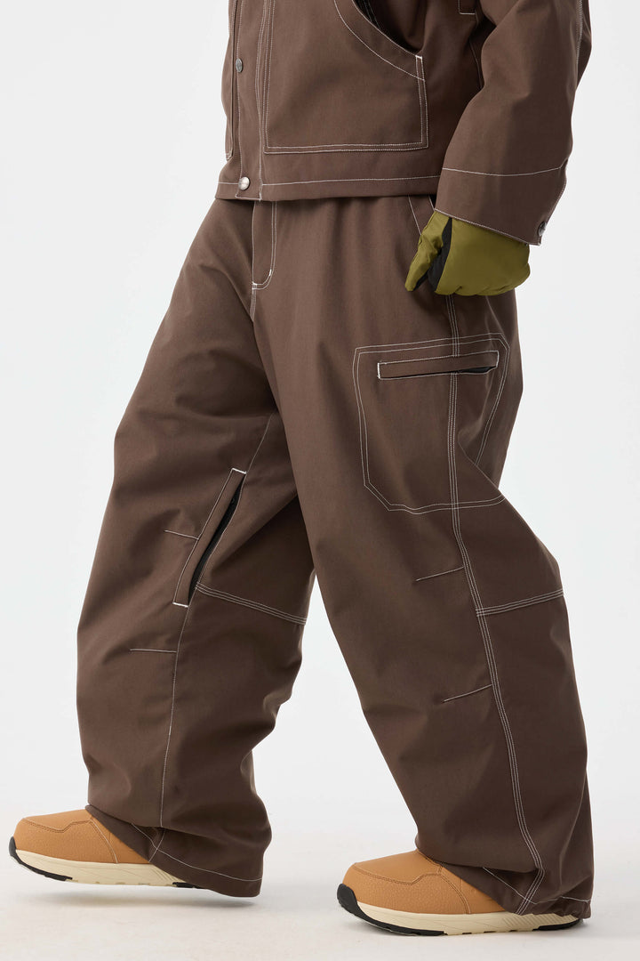 Heren koffiekleurige gestructureerde werkkleding Heritage sneeuwbroek met contrasterende stiksels