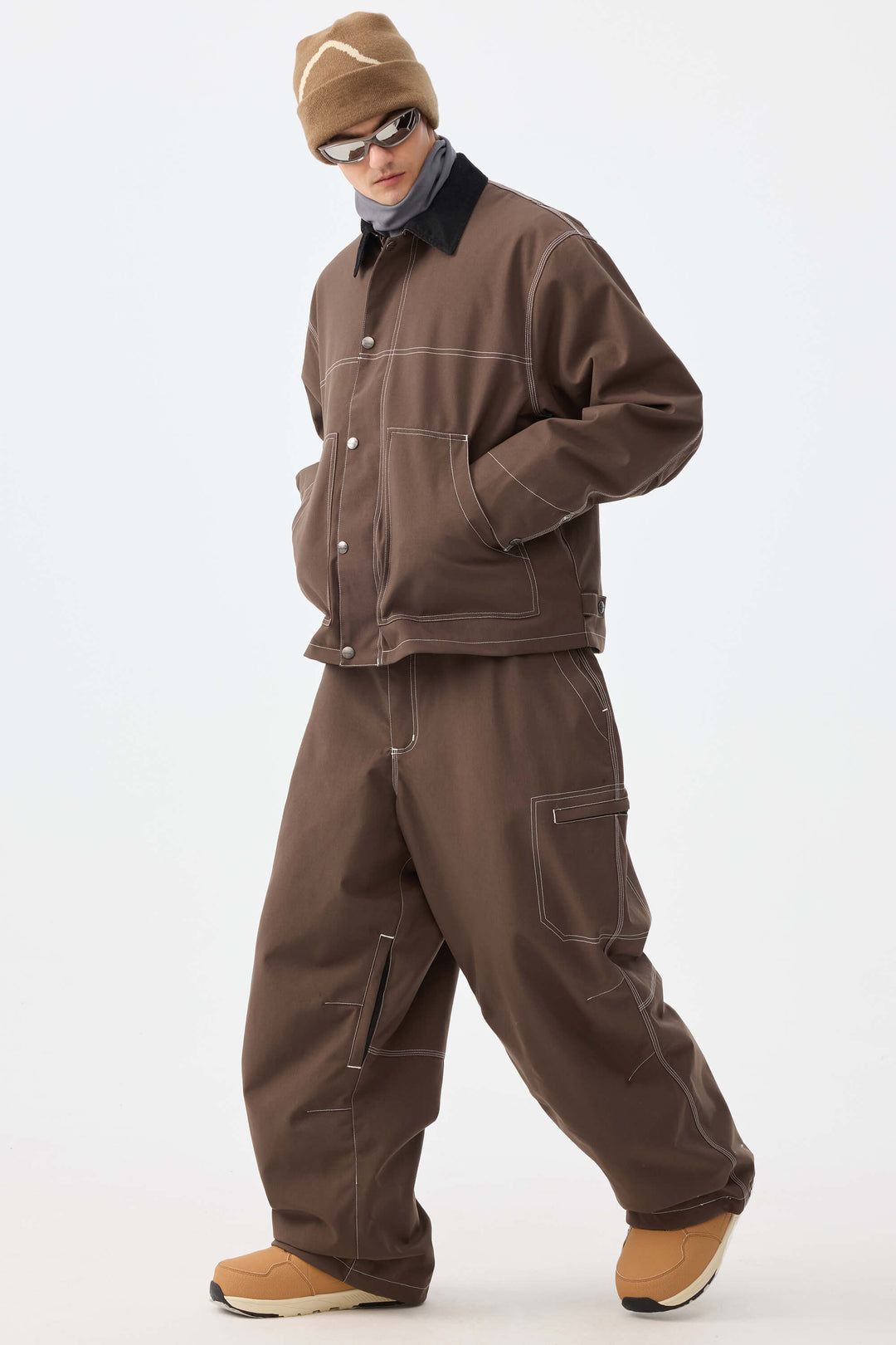 Heren Off White Structured Workwear Heritage Contrasterende Stiksels Sneeuwbroek