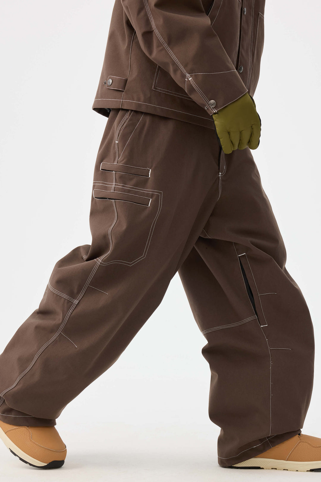 Heren koffiekleurige gestructureerde werkkleding Heritage sneeuwbroek met contrasterende stiksels