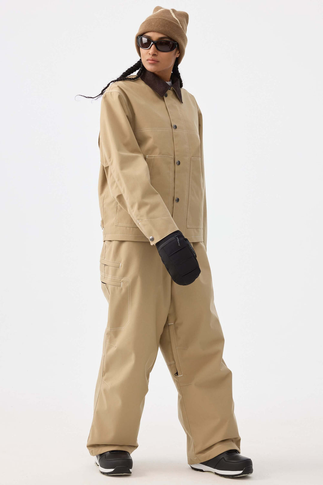 Naisten khakinväriset strukturoidut Heritage-työhousut kontrastitikkaustekniikalla