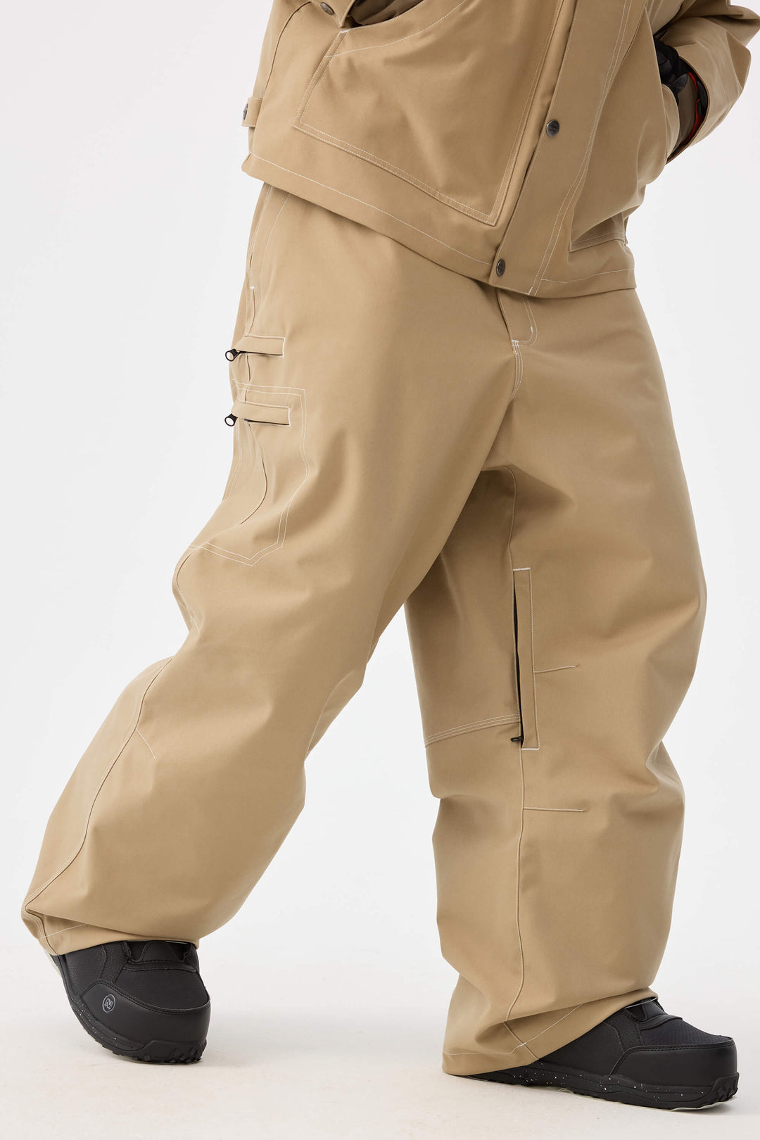 Khaki gestructureerde werkkleding Heritage sneeuwbroek met contrasterende stiksels voor heren