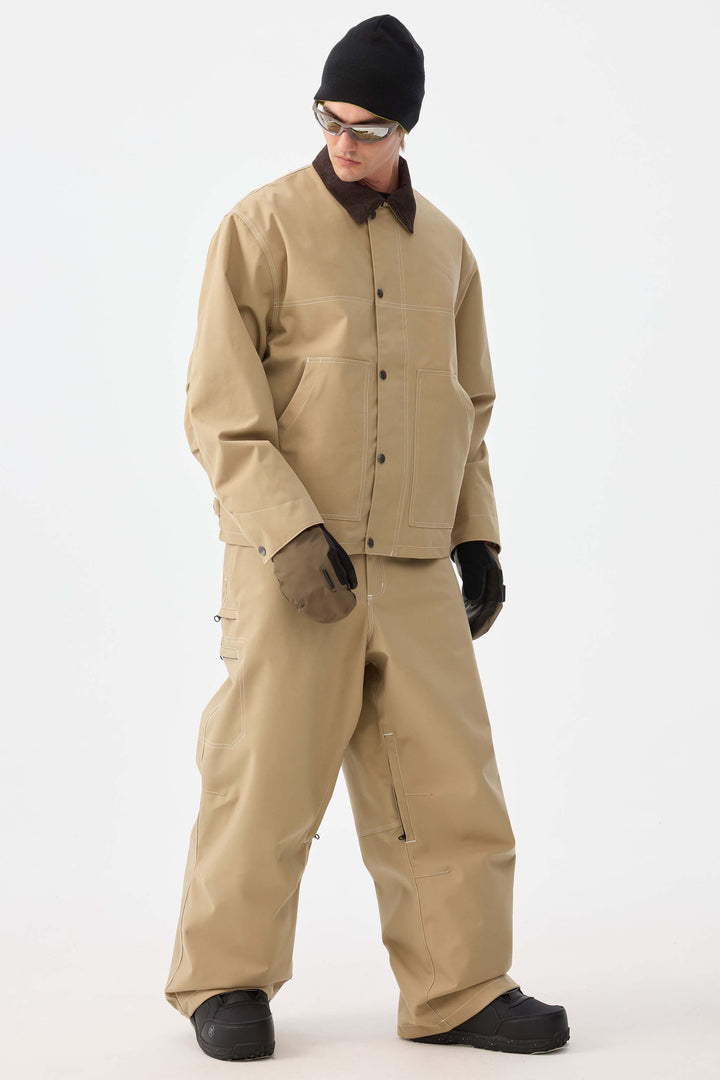 Heren Off White Structured Workwear Heritage Contrasterende Stiksels Sneeuwbroek