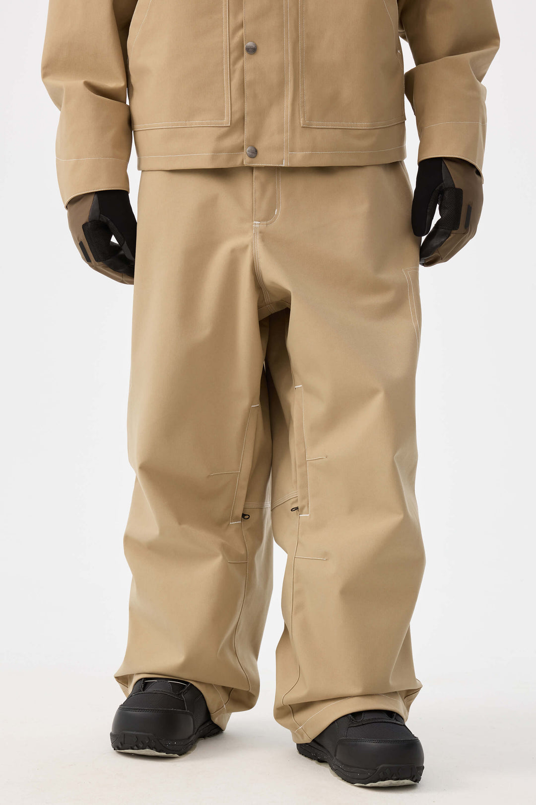 Khaki gestructureerde werkkleding Heritage sneeuwbroek met contrasterende stiksels voor heren