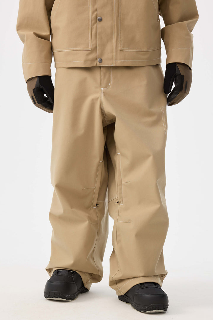 Khaki gestructureerde werkkleding Heritage sneeuwbroek met contrasterende stiksels voor heren