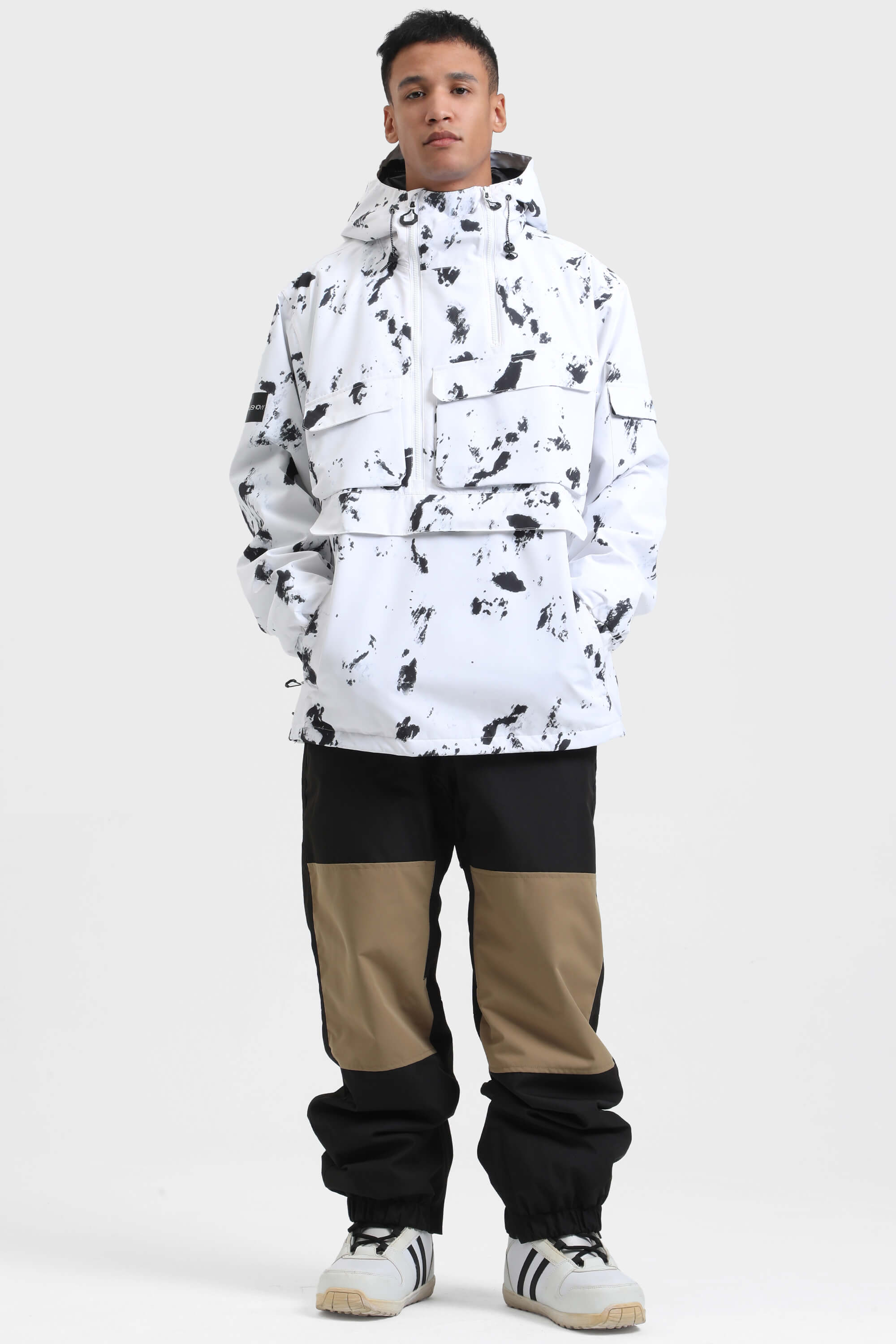 Men's Black Camo Asymmetrical Kangaroo Pocket Waterproof Insulated