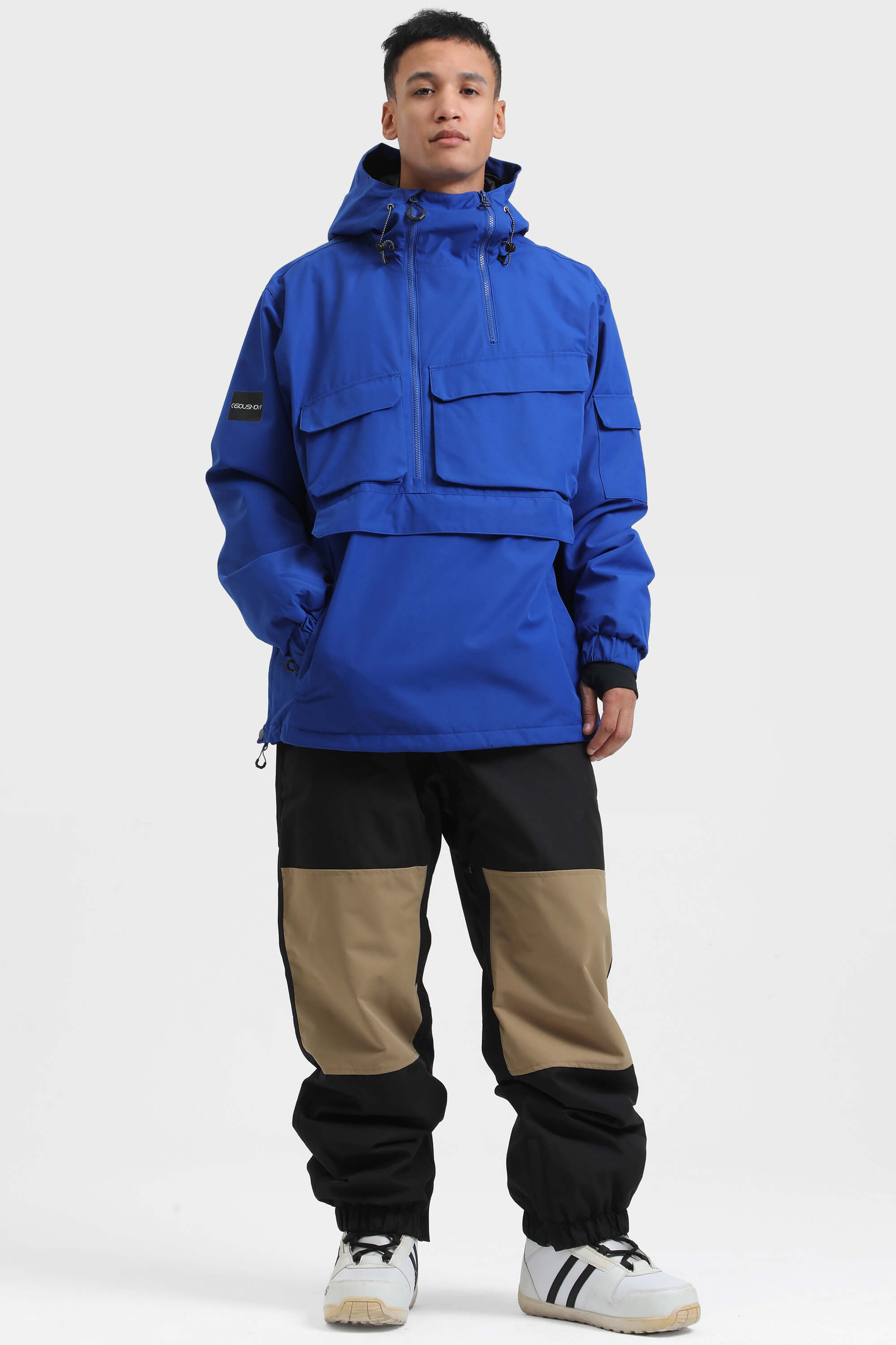 Men's Black Asymmetrical Kangaroo Pocket Waterproof Insulated Snow