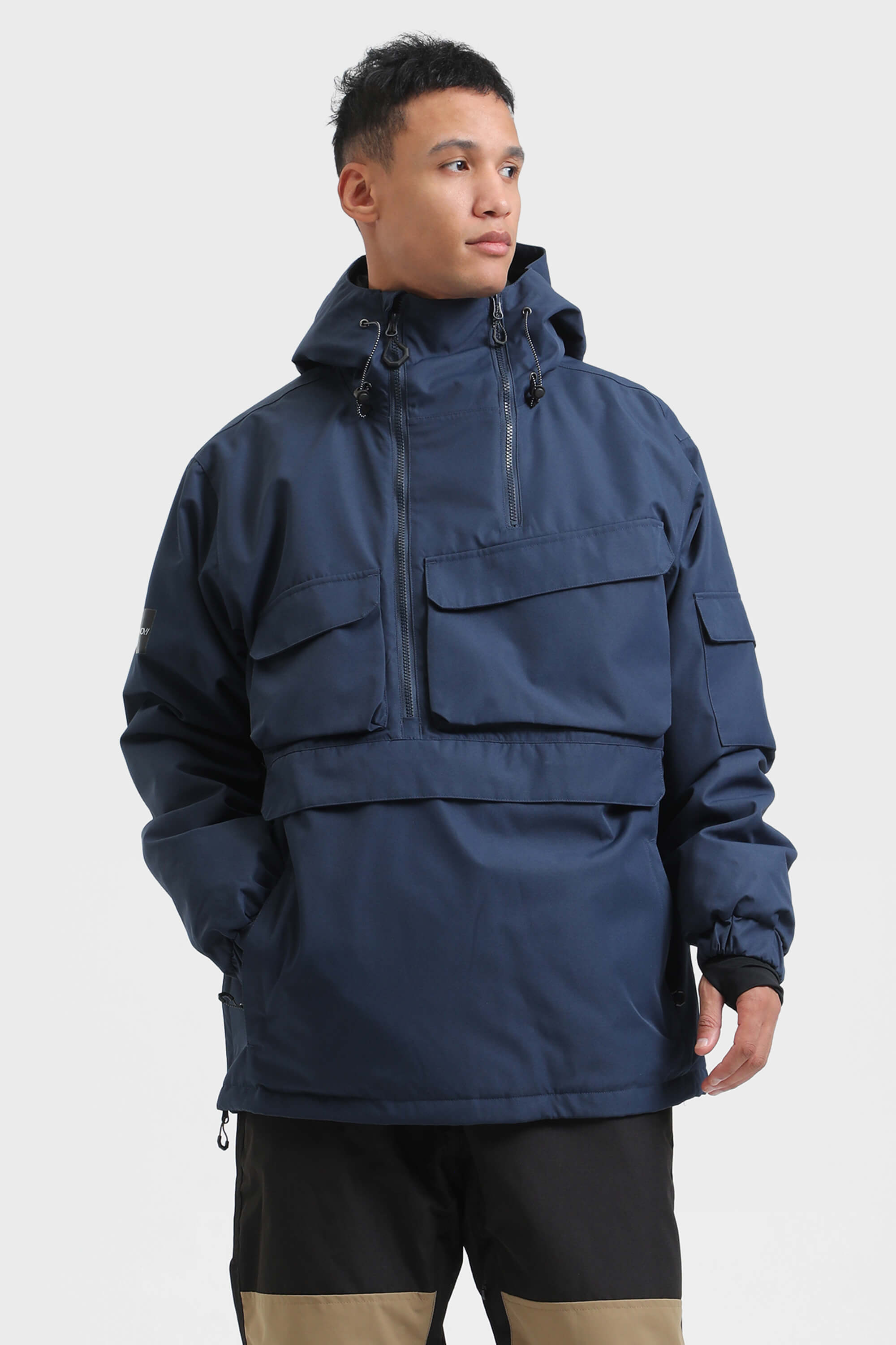 Men's Black Asymmetrical Kangaroo Pocket Waterproof Insulated Snow