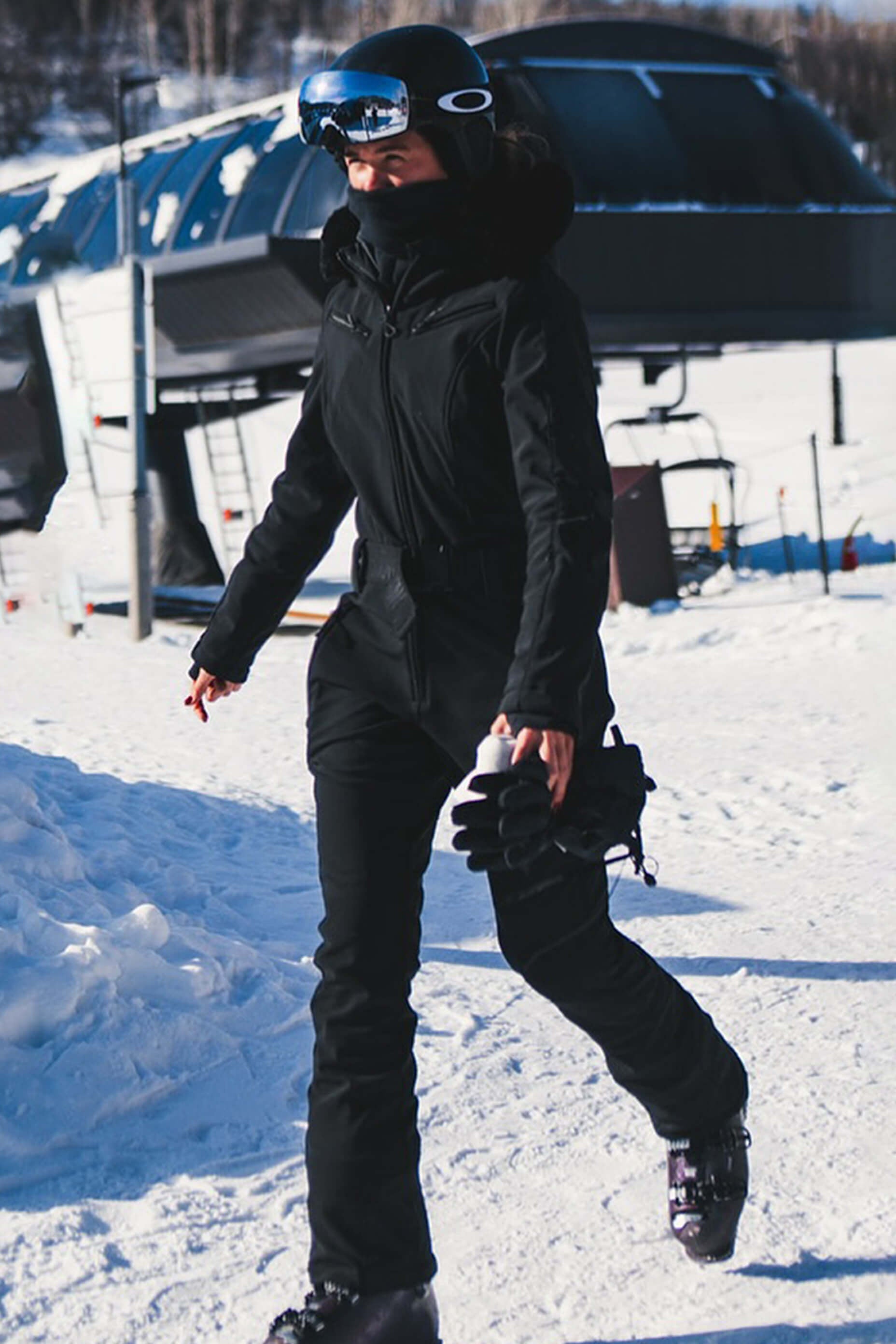 レディース スリムフィット ストレッチ フェイクファー ブラック