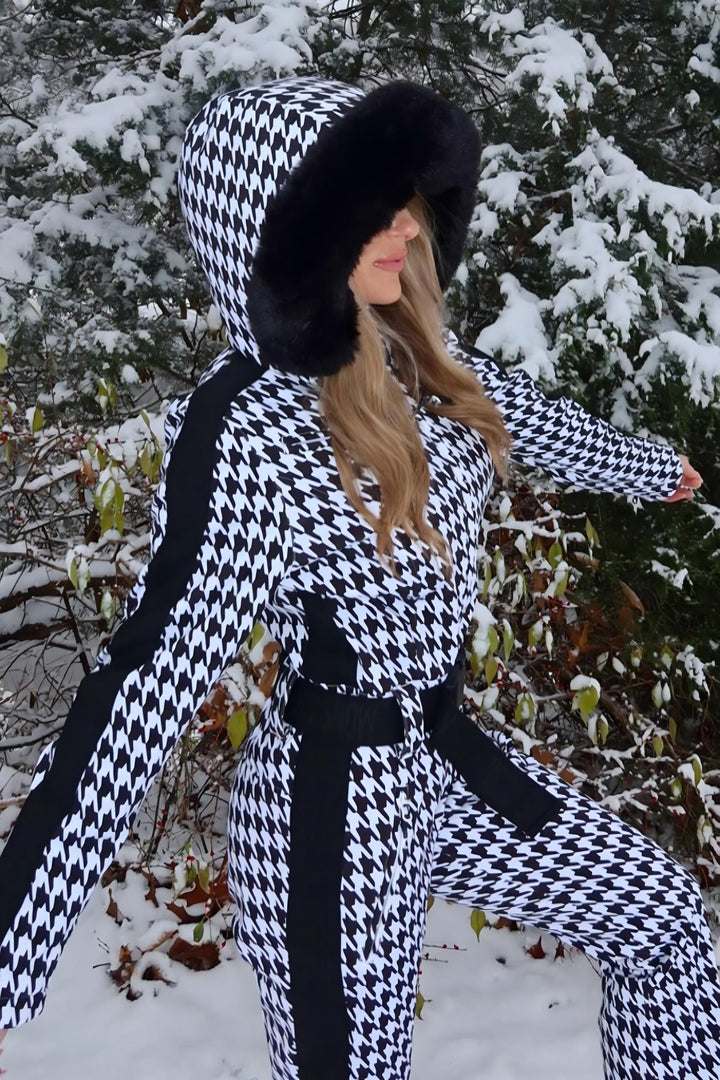 Women's Slim-Fit Stretch Faux Fur White One-Piece Ski Suit