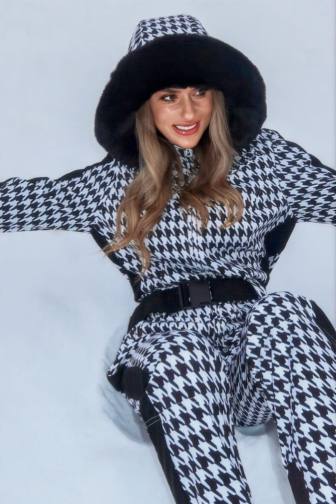 Women's Slim-Fit Stretch Faux Fur White One-Piece Ski Suit