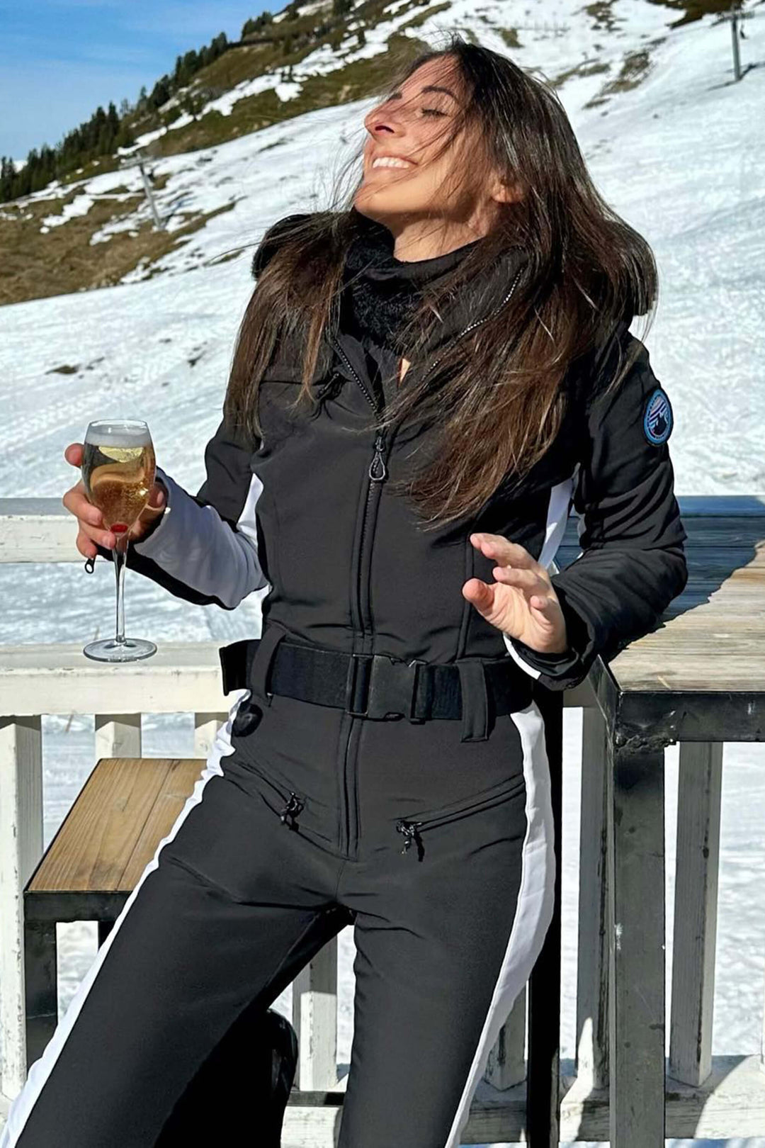 Women's Minimalist Faux Fur Black & White Down One-piece Ski Suits Women's Minimalist Faux Fur Black & White Down One-piece Ski Suits
