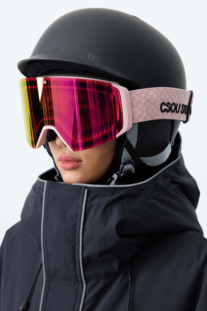 Unisex Black Classic Logo Cylindrical Magnetic Ski Goggles